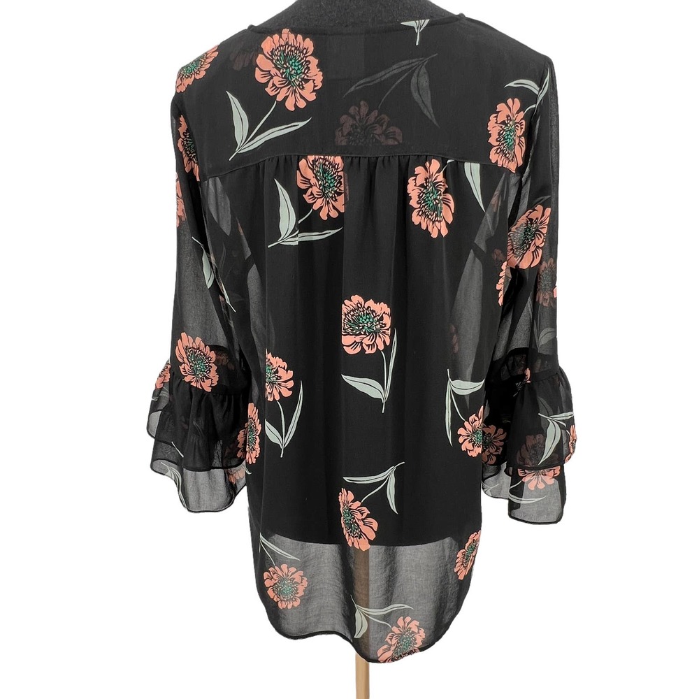 CAbi La Di Da Black Floral Chiffon Blouse Style #5206 - Picture 7 of 8